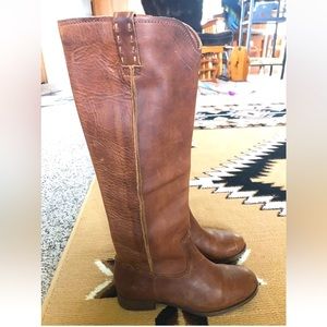 FRYE Cara Tall Leather Boots Cognac size 6.5